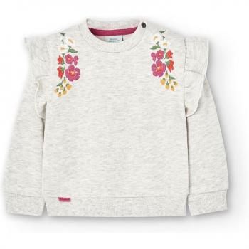 Boboli Sweatshirt grau mit Rüschen und Blumen
