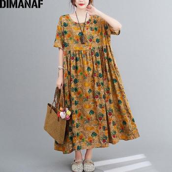 Vestido de algodón suelto para mujer DIMANAF, estampado floral, talla grande, 5XL, 6XL