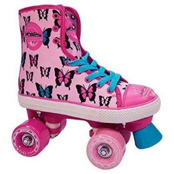 Patines Clásicos Paralelos 4 Ruedas Canvas Butterfly Park City Rosa Con Mariposas, Unisex niños, Tallas 32-33