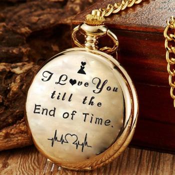 Anniversary Quartz Pocket Watch I LOVE YOU Fob Necklace