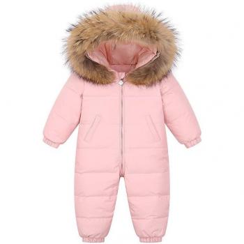 2022 Pink Duck Down Snowsuit for Baby Girls 0-3 Years with Fur