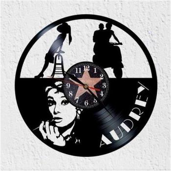 Vintage Beat Clock VinyWoody: Reloj de Pared con Disco y Figura Audíble