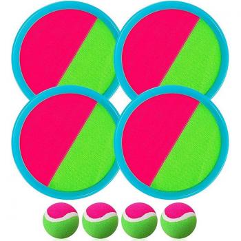 Juego de lanzar y atrapar, 4 palas y 4 pelotas, ideal para actividades al aire libre