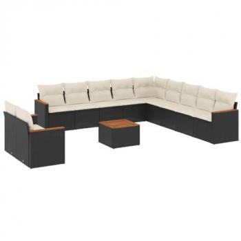 Black Poly Rattan Outdoor Sofa Set with Cushions