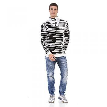 Stehkragenpullover CIPO & BAXX in Schwarz‑Weiß, Langarm, Regular Fit – CP245