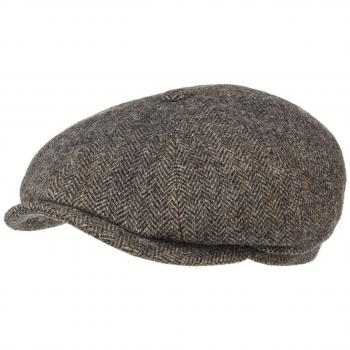 Hatteras Classic Wool Flat Cap – Schwarz‑Grauer Herringbone