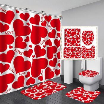 Set 4 rideaux de douche imprimés 3D Saint‑Valentin, décoration intérieure