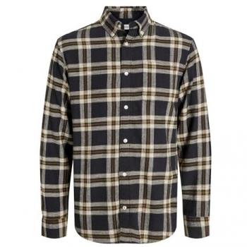 Jack & Jones Herrenflanelhemd „Classic“ – Langarm, schwarze Karos, M, 100 % Baumwolle