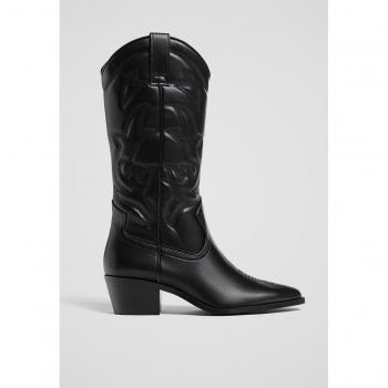 Stradivarius Black Heeled Cowboy Boots 3