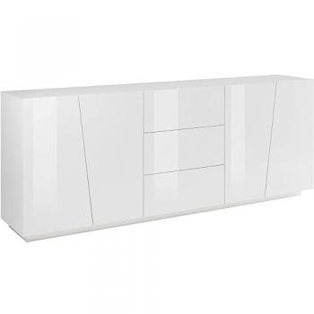 Credenza con 4 Ante e 3 Cassetti Bianco Lucido Madia per Soggiorno