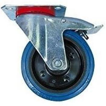 Roulette à platine pivotante D.160 caoutchouc élastique bleu