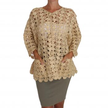 Beige Crochet Knit Raffia Cardigan