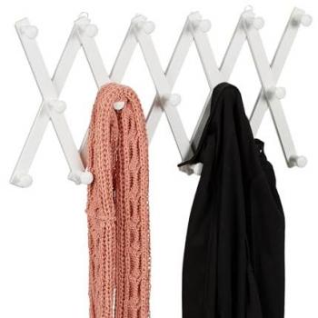 Relaxdays Portemanteau en bois 17 crochets réglables patères pliables pour vestes blanc