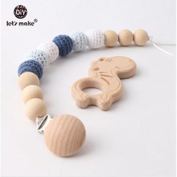 Perles crochet hêtre – Attache-dentition en bois pour bébé