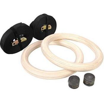 CCLIFE Anelli Ginnastica di Legno con Cinghie Fibbie Regolabili