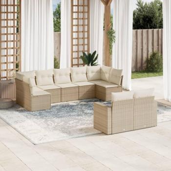 Ensemble de salon de jardin 9 pcs beige avec coussins en résine tressée