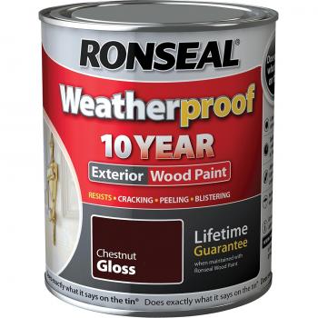 Ronseal RSLWPCNG750 Exterior Wood Paint – Chestnut Gloss, 10-Year Weatherproof, 750 ml