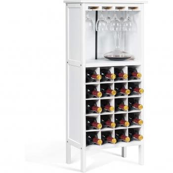 Cantinetta Portabottiglie Bianco con Porta Calici, 20 Bottiglie, 42x24,5x96 cm