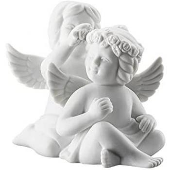 Rosenthal Engelfigur Engel klein, Weiß Matt, Engelpaar mit Blumenkranz
