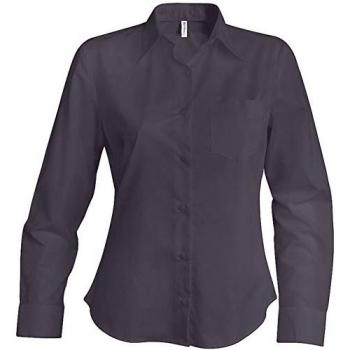 Kariban Graue Damenbluse Popeline, Langärmlig, XS