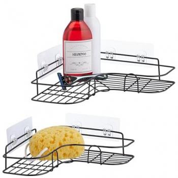 Mensole Porta Sapone Angolari, Set di 2, Senza Foratura, Nero
