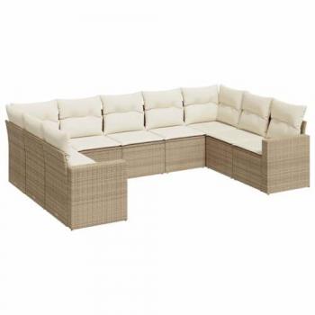 Ensemble de salon de jardin 9 pcs beige avec coussins en résine tressée