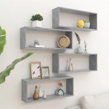Étagères Murales Cube en Bois Gris Béton 4 Pcs