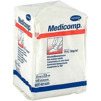 Hartmann 4218237 Medicomp Vliesstoffkompresse, Unsteril, 4fach, 7.5cm x 7.5cm, 100 Stück