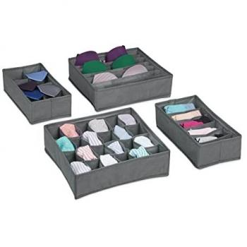 4-Piece Light Grey Underwear Storage Set for Socks, Bras, and Ties