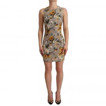 Dolce & Gabbana Beige Gray Floral Sheath Mini Dress