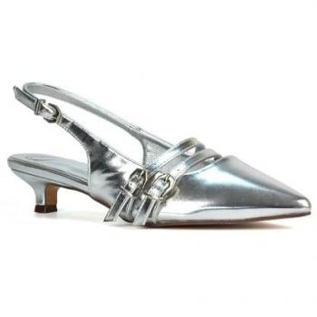 Xy London Cassie Slingback Low Heel Courts – Silver Finish