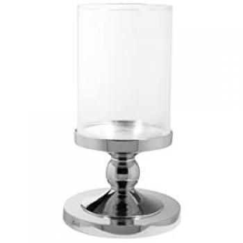 Fink Kerzenständer LAMONTE, silber Aluminium Glas, H.25cm x Ø 15cm