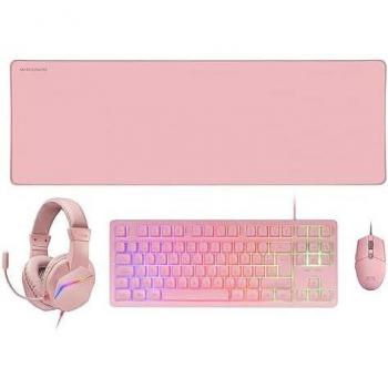 Mars Gaming MCP-RGB3PPT Combo Gaming 4 en 1 Teclado FRGB + Ratón RGB Flow 3200 DPI + Auriculares Over-Ear RGB + Alfombrilla XXL Rosa