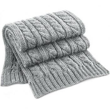 Cable Knit Melange Scarf by Beechfield – Light Grey, One Size