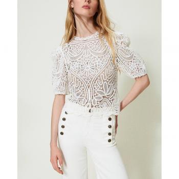 Top TWINSET Mujer Blanco con Detalle de Encaje