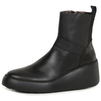 Fly London Women's Doxe Black Leather Wedge Ankle Boots, Size 4 UK / Euro 37 / US 6-6.5