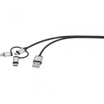 Cavo 3-in-1 Renkforce per iPad/iPhone/iPod, USB 2.0, 0.25 m, Grigio scuro