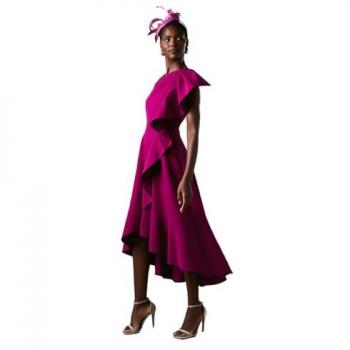 One-Shoulder Crepe Midi Dress, Berry Tone, Coastal Style