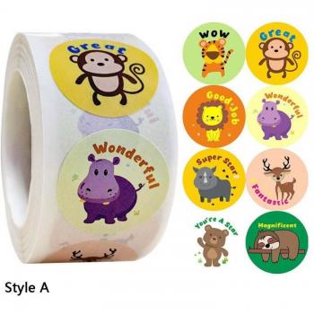 500 Count Roll of Cartoon Animal Reward Stickers for Diaries, Scrapbooks & Educational Incentives