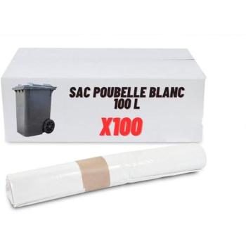 Poubelle Blanc 100 L – Série 100 Sacs, Haute Durabilité, Basse Densité, Ferme à Lien, Alimentaire et Médical