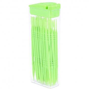 QuickClean 50 Pcs 2‑Way Plastic Toothpicks – Compact Brush & Pick Combo, Assorted Hues