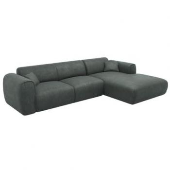 Vente-unique canapé d'angle droit en tissu texturé vert de gris POGNIA