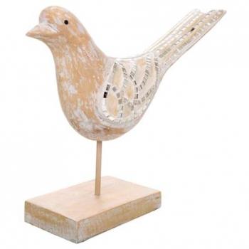 Figura Decorativa Pájaro Beige de Madera y Vidrio 30 x 12 x 26 cm Alexandra House
