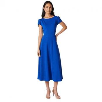 Blue Textured Jersey Midi Dress