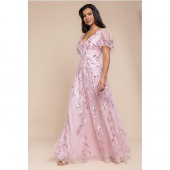 Beige Goddess Flared Sleeve Embroidered Maxi Dress – Size 12