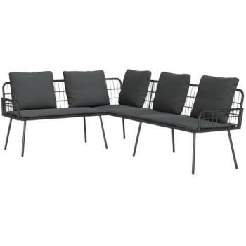 Black L-Shape Living Room Sofa – 231x173x78 cm Poly‑Rattan