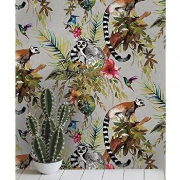 Holden Decor Lemur Wallpaper, Silver & Multi, 10.05 m x 0.53 m