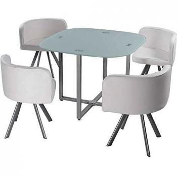 Table Repas Élégante avec 4 Chaises Blanches