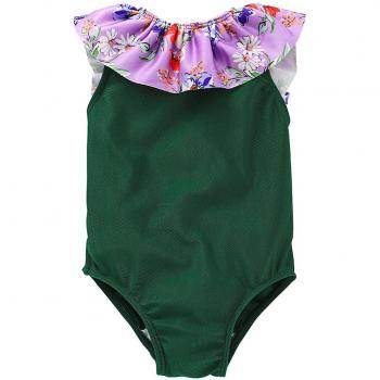 Kid's Lovely Green Ruffle Collar Swim Suit