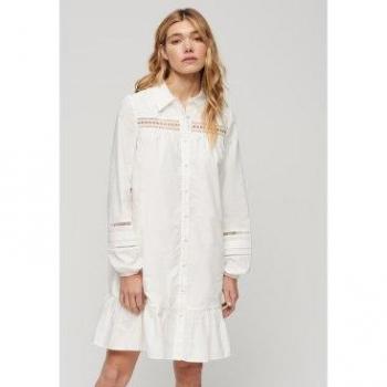 Robe-chemise Superdry Femme – Blouse à dentelle mixte, blanc, 38